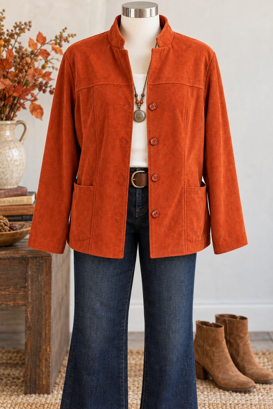 Burnt Orange Fall Jacket Suede Look Autumn Vintage Giorgio Fiorlini Womens 18